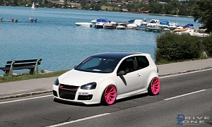 Volkswagen Golf Mk 5 GTI Rides on Pink Concave Wheels
