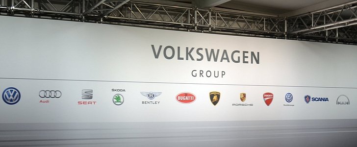 Volkswagen Group brands on a board