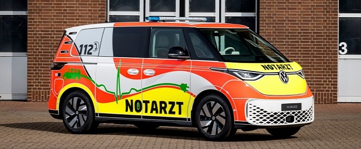 VW Id. Buzz dressed as an ambulance