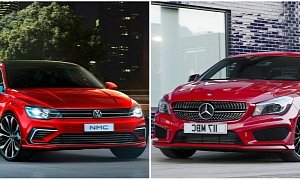Volkswagen NMC Concept vs Mercedes-Benz CLA: Four-Door Coupe Photo Comparison