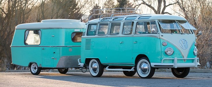 1963 Volkswagen Type 2 23-Window Microbus with 1967 Eriba Puck camper