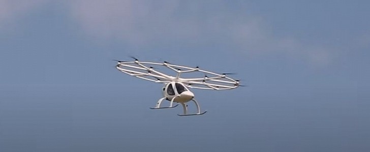 The Volocopter 2X prototype of VoloCity makes a manned flight demo at Oshkosh 2021