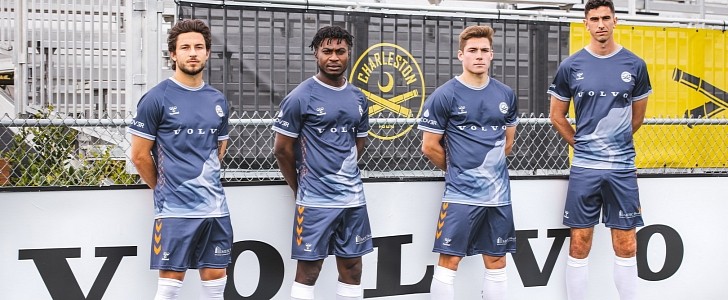 Charleston Battery soccer club unveils Volvo C40 Recharge-inspired alternate uniforms