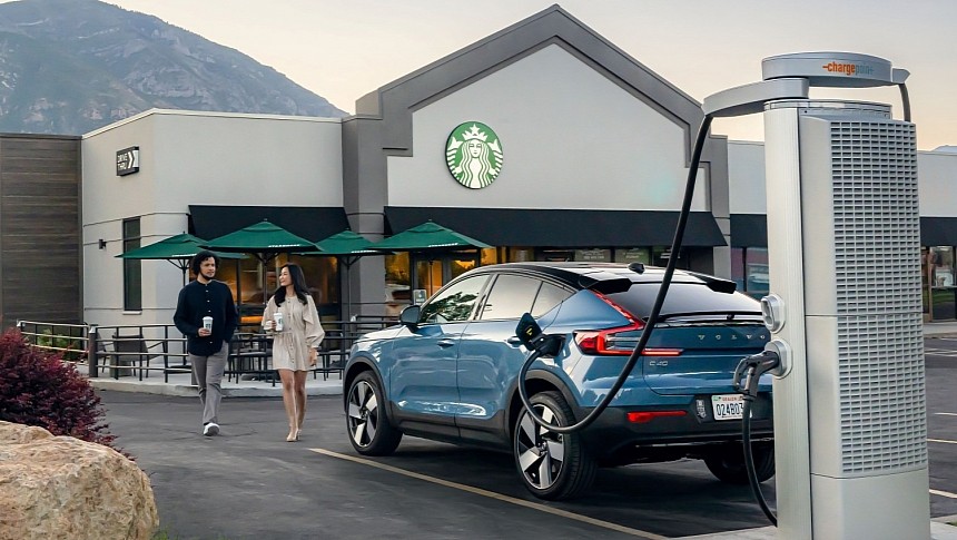 Volvo places charging stations at various Starbucks locations