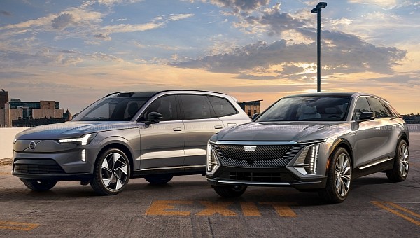 Volvo EX90 and Cadillac Lyriq rendered together