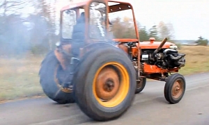Volvo Terror: Tractor with Engine from Volvo 240 Turbo Goes Drifting