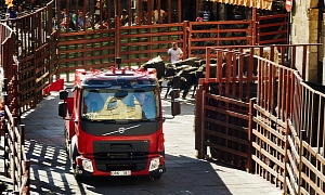 Volvo Truck Chased by Bulls in Spain