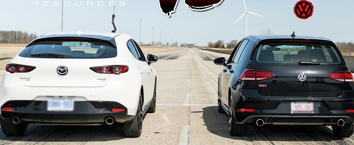 VW Golf GTI Destroys Mazda3 Turbo With AWD in Drag Race