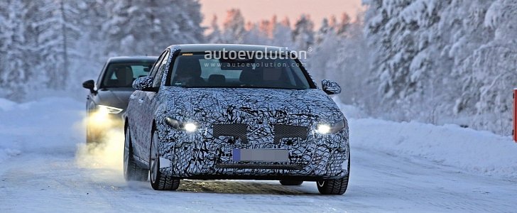 W206 Mercedes-Benz C-Class Sedan Looks Very Angry While Undergoing Winter Tests