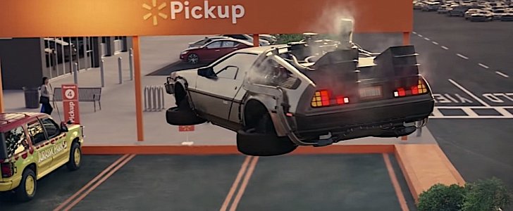 Back to the Future and Jurassic Park cars in one unique image