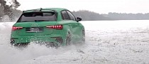 Watch a 2022 Audi S3 Sportback in "Grinch Green" Launch, Slide, Have Fun in the Snow
