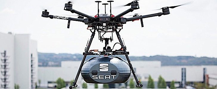 Drone carries car parts for SEAT at Martorell