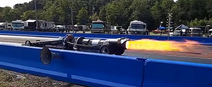 jet car running almost 300 mph the quarter-mile