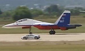 Watch a Lamborghini Huracan Race a Su-27 Flanker Jet Fighter