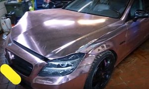 Watch a Pink Chrome Mercedes CLS Wreck Get Repaired by Russian Mechanic