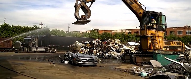 SLS AMG crushed in junkyard