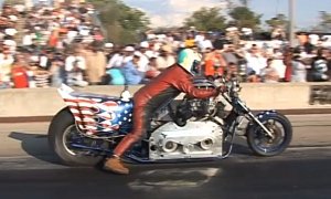 Watch a Supercharged V8 Chopper Rider Drift His Motorcycle through the Quarter Mile