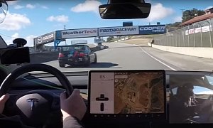 Watch a Tesla Model 3 Lap the Laguna Seca Circuit on Track Day