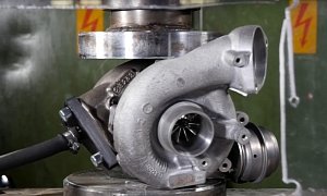 Watch a Turbocharger Get Crushed by a Hydraulic Press for No Apparent Reason