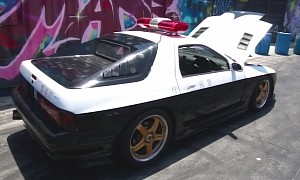Cop Car-Inspired JDM Mazda RX-7 FC Pulls Some Outlaw Moves at the Hoonigan Burnyard