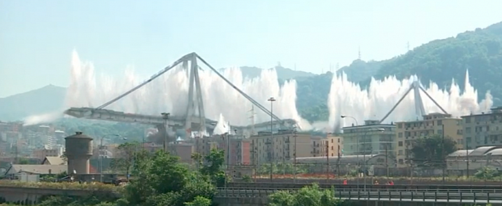Controlled detonation of the Genoa bridge
