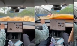 Watch in-Cabin View of a Tesla Driving Through Windshield-Deep Water in China