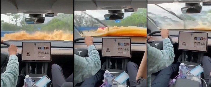 Tesla driving through deep water