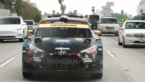 Ken Block Drives Hyundai i20 WRC  Rally Car in LA Traffic