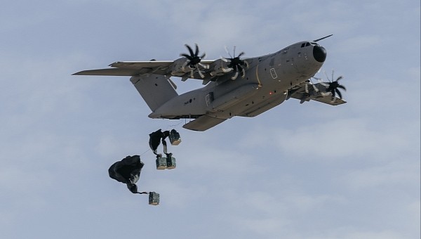 RAF Atlas dropped military supplies via parachute during Exercise Jezebel Sahara
