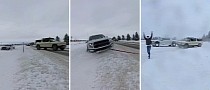 Watch the Rivian R1T Rescue Ford F-150 Raptor Stuck in the Snow, Proving EVs Love Winter