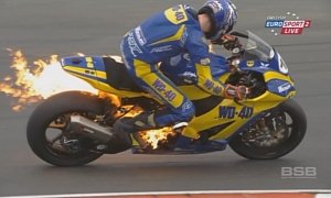 Watch Taylor Mackenzie Jumping Off a Bike Engulfed in Flames in British Superbike