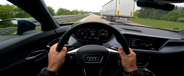 Audi e-tron GT hits top speed on busy Autobahn