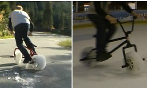 Watch the World’s First Bike with Wheels Made of Ice Drift