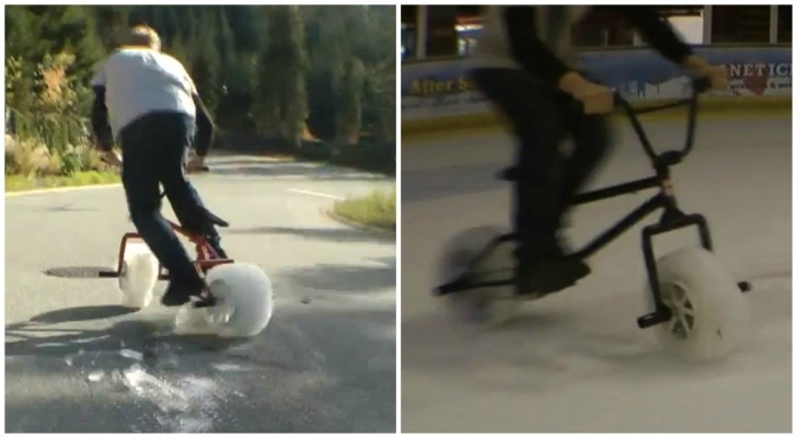 World’s First Bike with Wheels Made of Ice Drifting