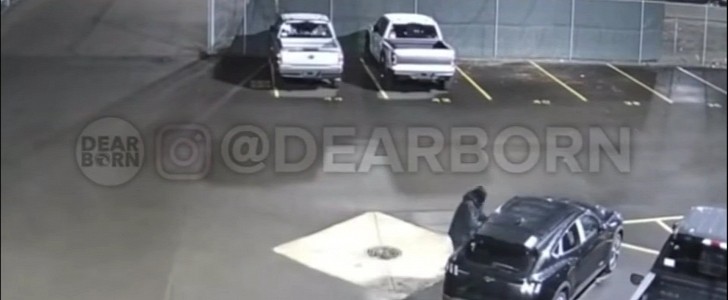 Security camera footage shows a thief stealing at least five vehicles from a dealer lot