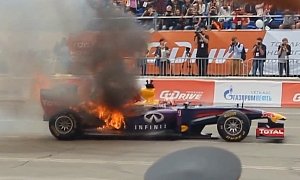 Watch this Red Bull Racing Show Car Catch Fire in Russia