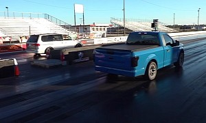 Watch This Tesla Plaid-Powered 2001 Honda Odyssey Race a 1,111-HP Ford F-150 Pickup Truck