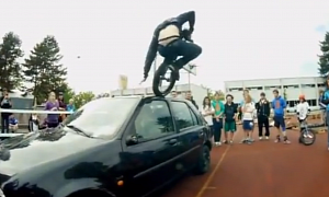Watch This Unicyclist High-Jump an Old Fiesta