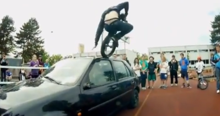 Unicycle jump on a Fiesta