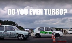Watch Two Overpowered Old VW Golfs Drag Race