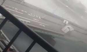 Watch Typhoon Jebi Knock Over Trailer Truck And Van Like They’re Feathers