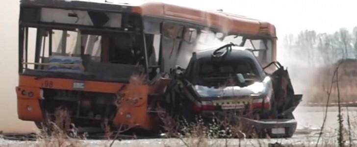 Watch What Happens When a Car Crashes at 129 MPH into a Bus