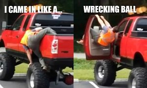 Watching this Drunk Guy Trying to Get Down from His Pickup Bed Is Hilarious