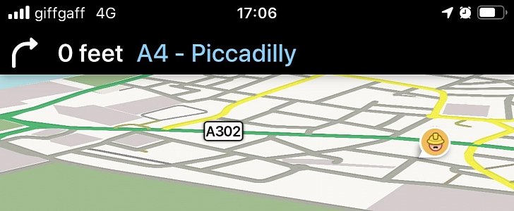 Waze app with smaller navigation bar at the top 