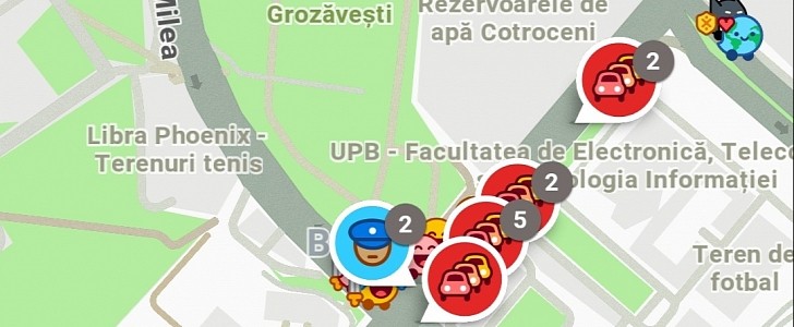 Waze police reports on the map
