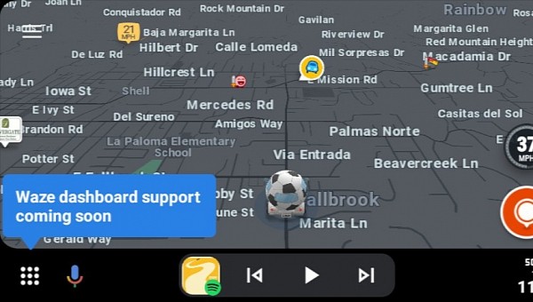 Mensaje de Waze en Android Auto