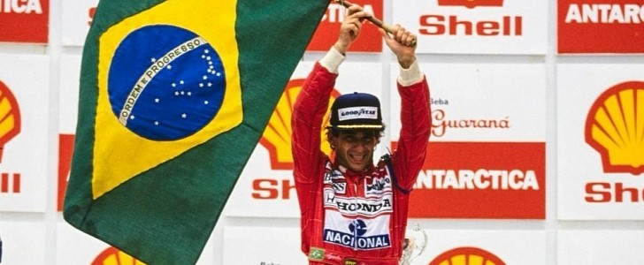 Ayrton Senna on the podium