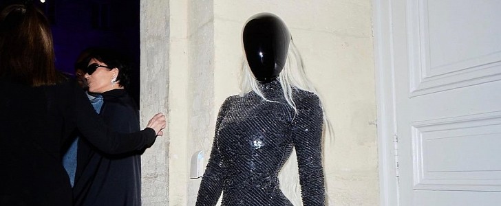 Kim Kardashian wears the Balenciaga x Mercedes-AMG F1 face shield, $5,600