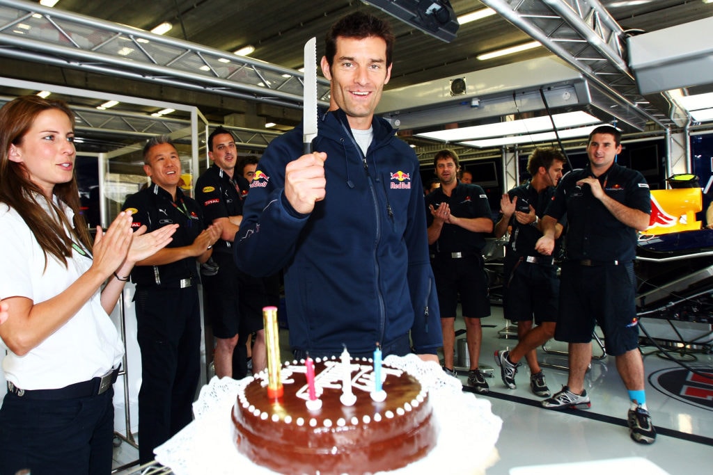 Mark Webber celebrating his 33
