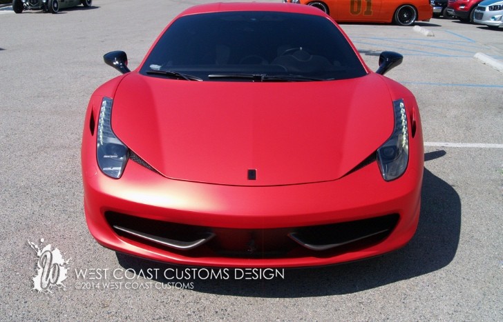 West Coast Customs Shares Photo's of Satin Red Ferrari 458 Wrap for Justin Bieber